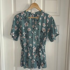 Sienna Sky Teal Floral Wrap Blouse